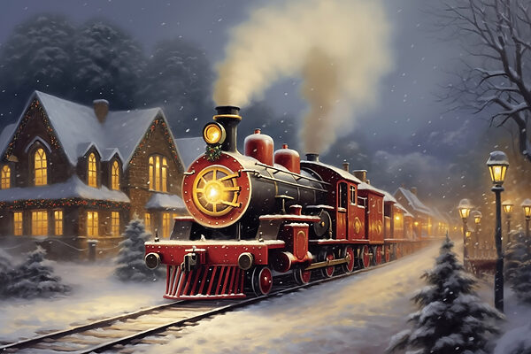 Train on the tracks in the snow Train on the tracks in the snow