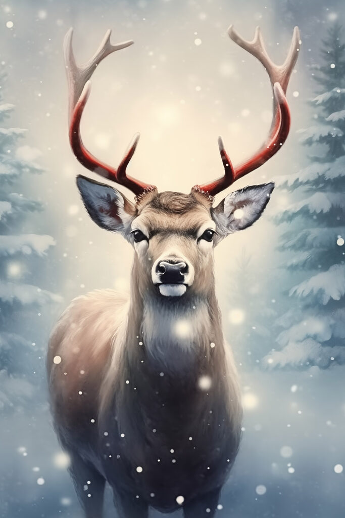 Deer with antlers in a snowy forest