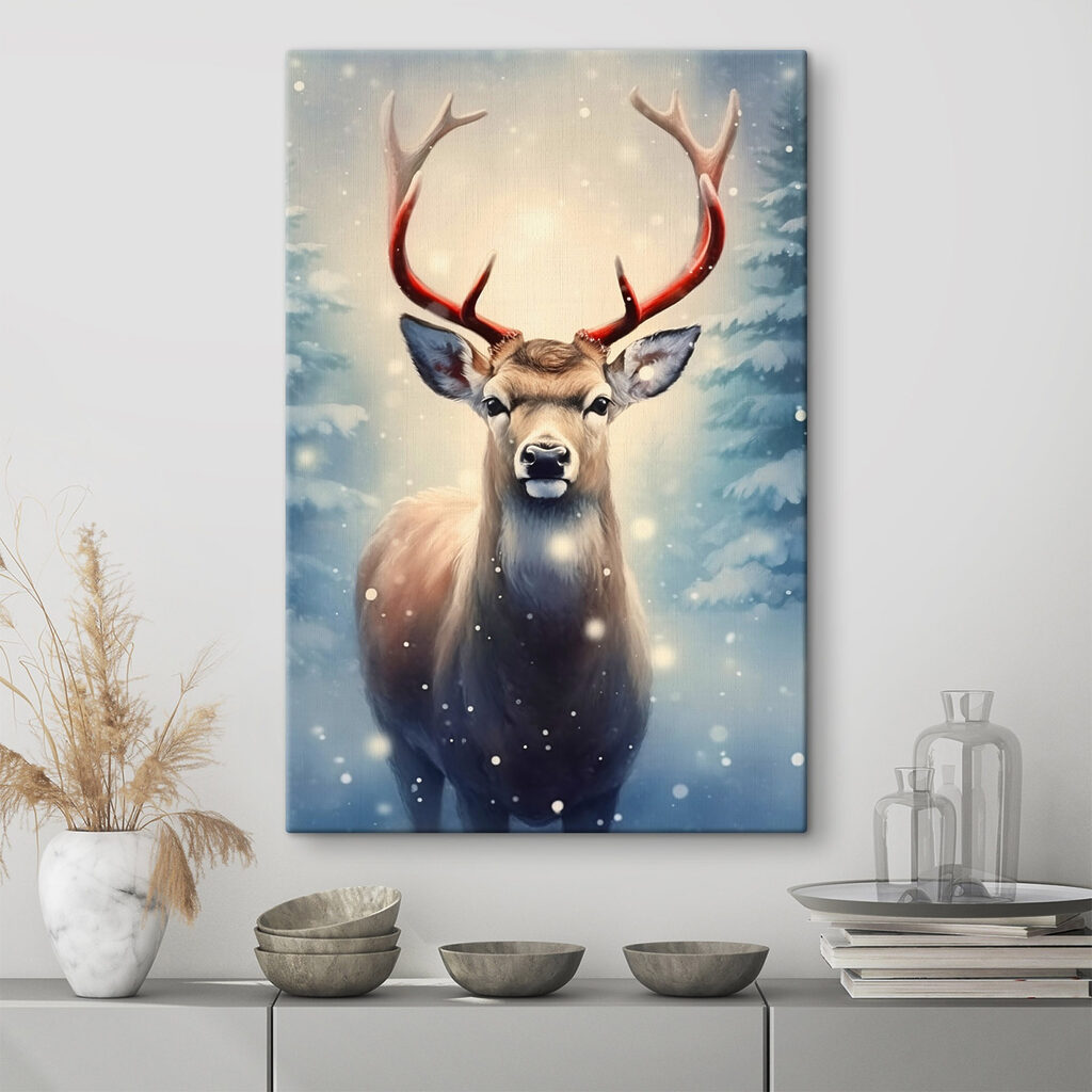 Deer with antlers in a snowy forest