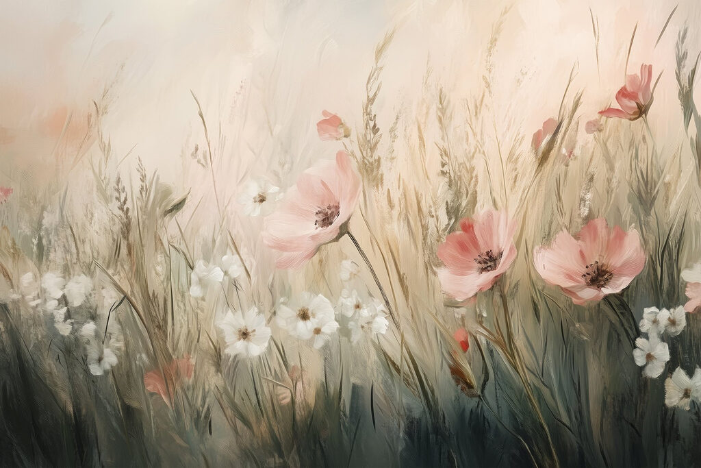 Painting of flowers in a field Painting of flowers in a field