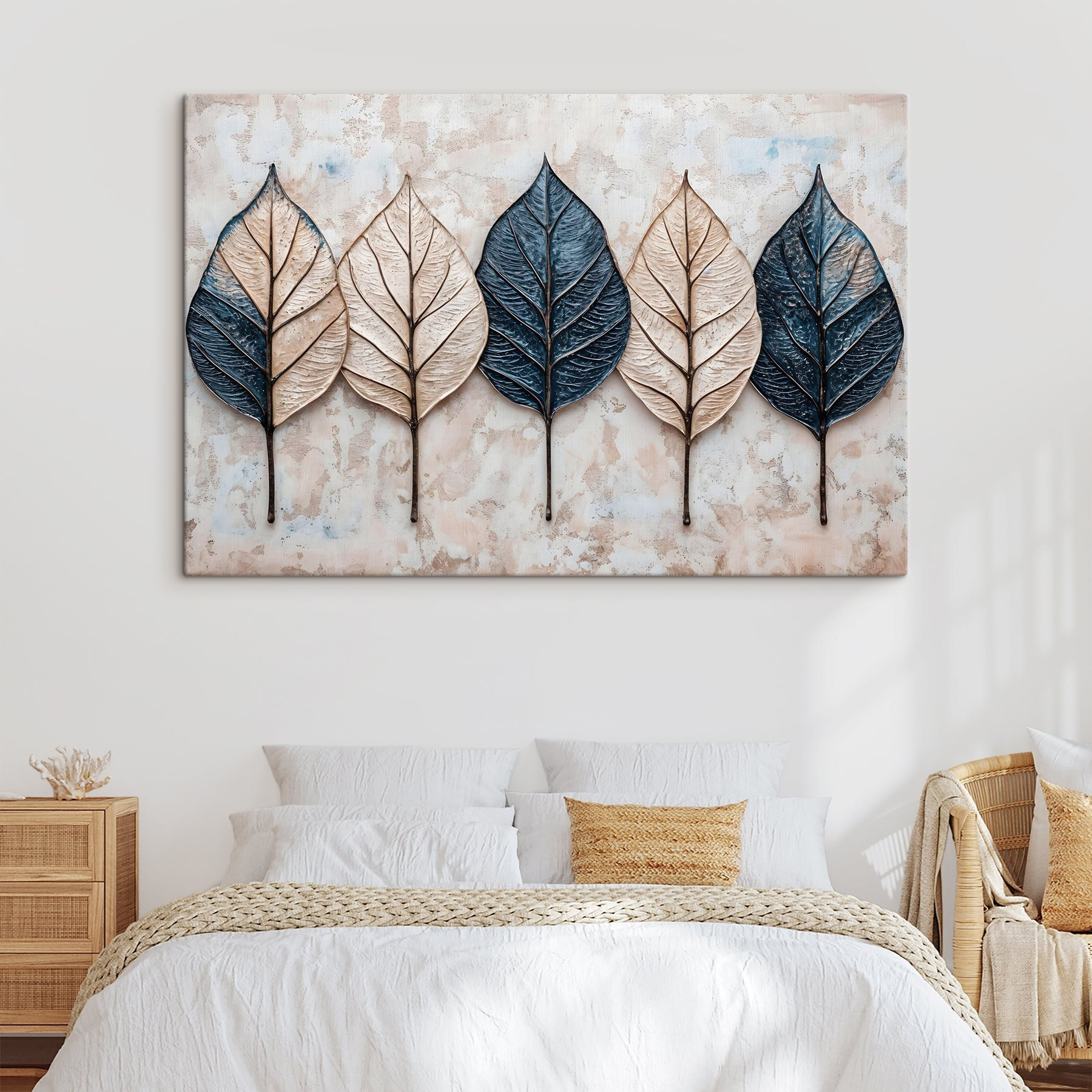 Row of leaves on a marble surface