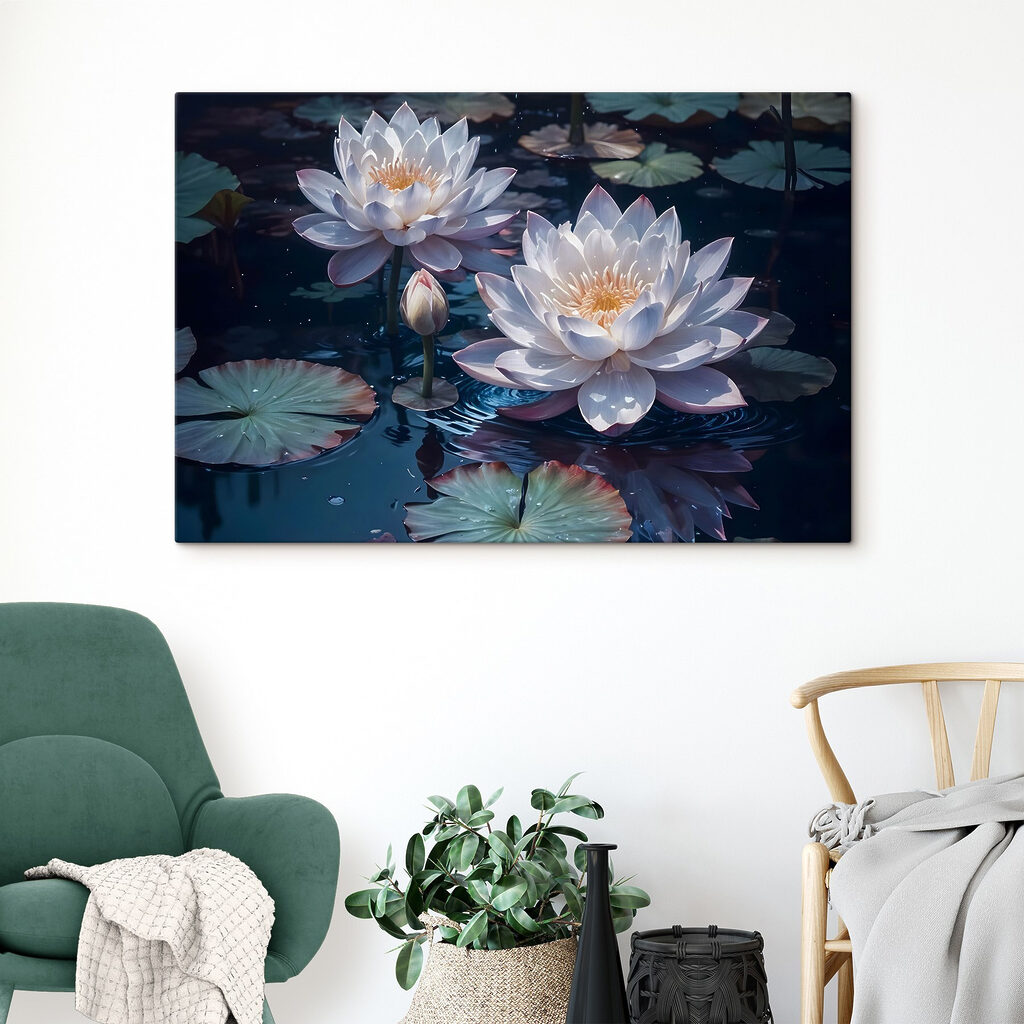 Group of white flowers in a pond