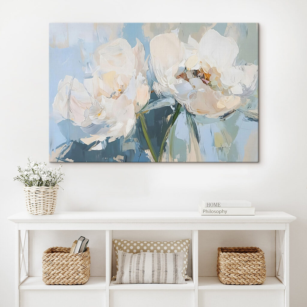 Painting of flowers on a blue background