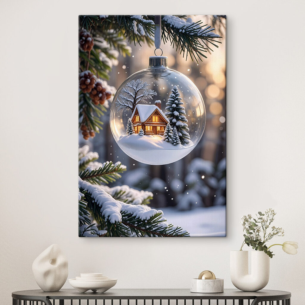 Glass ball with a house and trees inside Glass ball with a house and trees inside