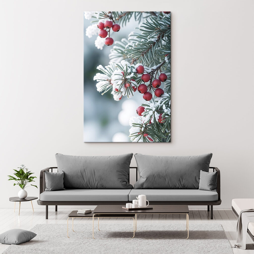 Winter berries amidst frosty branches