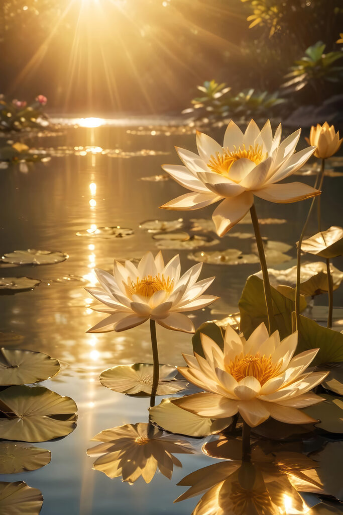 Group of white flowers in a pond