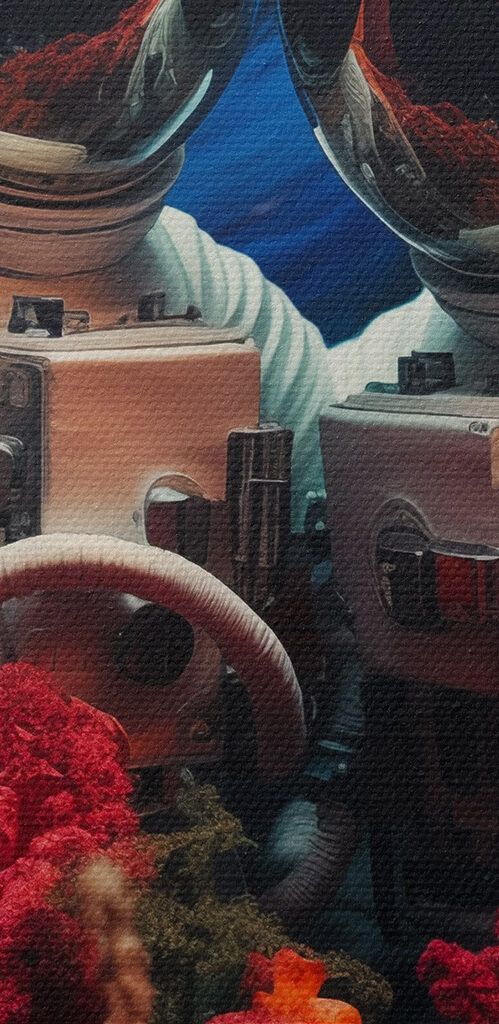 Two astronauts in space suits and flowers Two astronauts in space suits and flowers