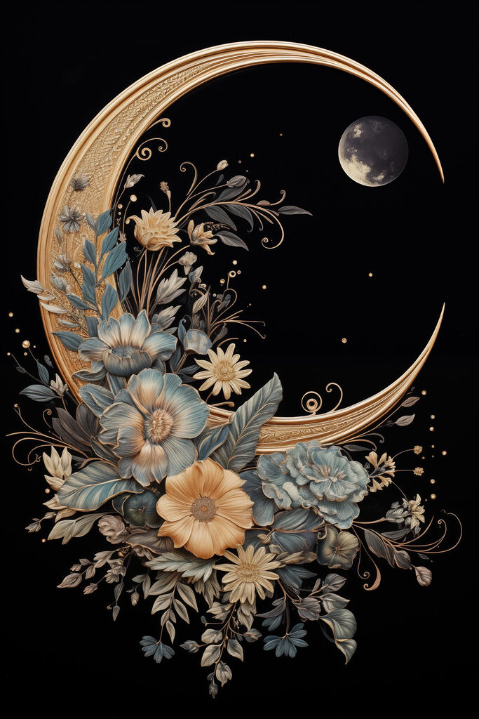 Moon with flowers and leaves Moon with flowers and leaves