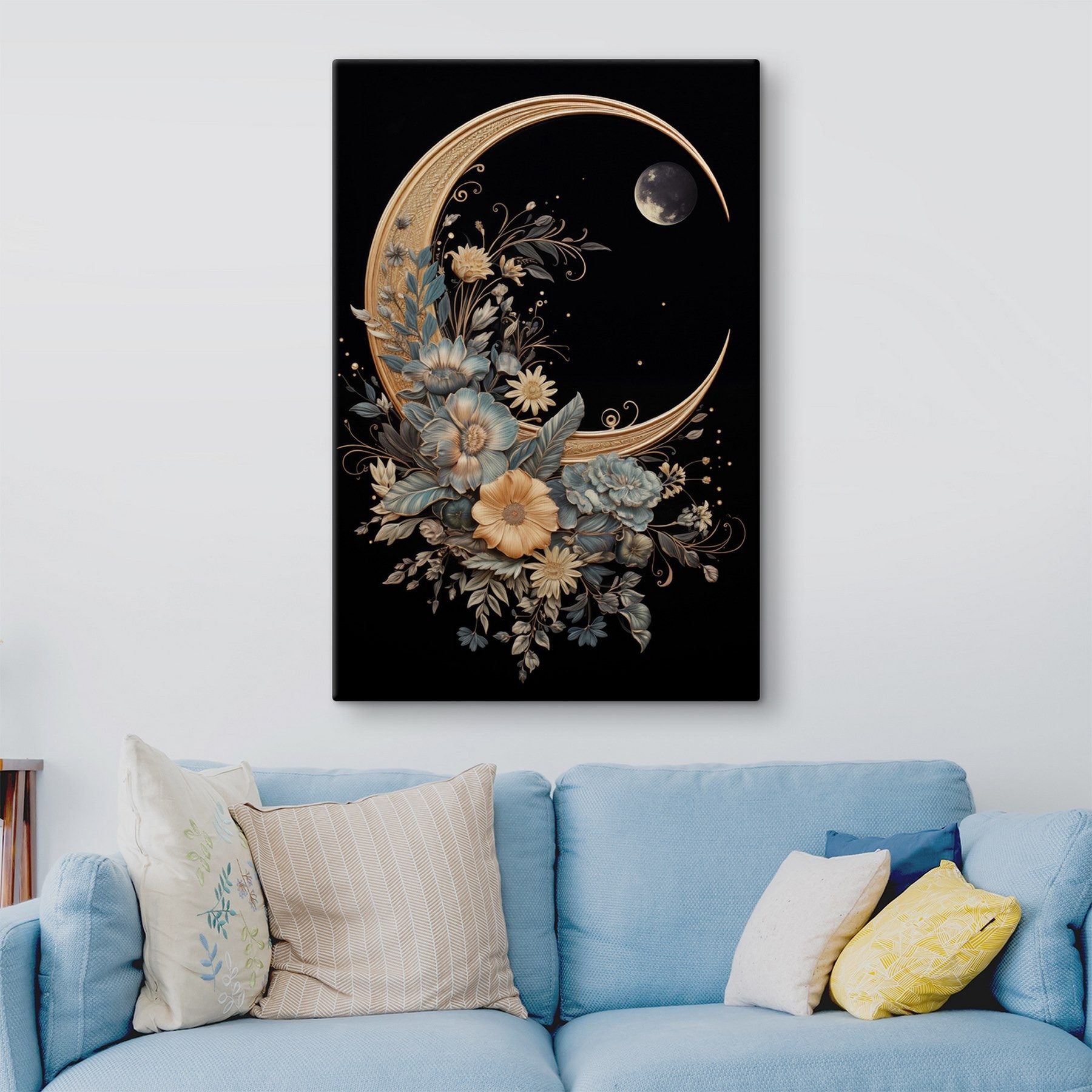 Moon with flowers and leaves