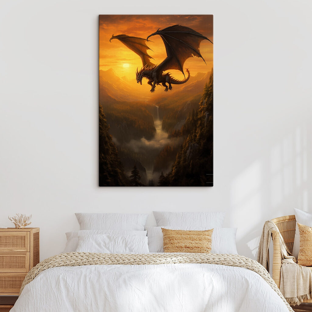 Dragon flying over a valley