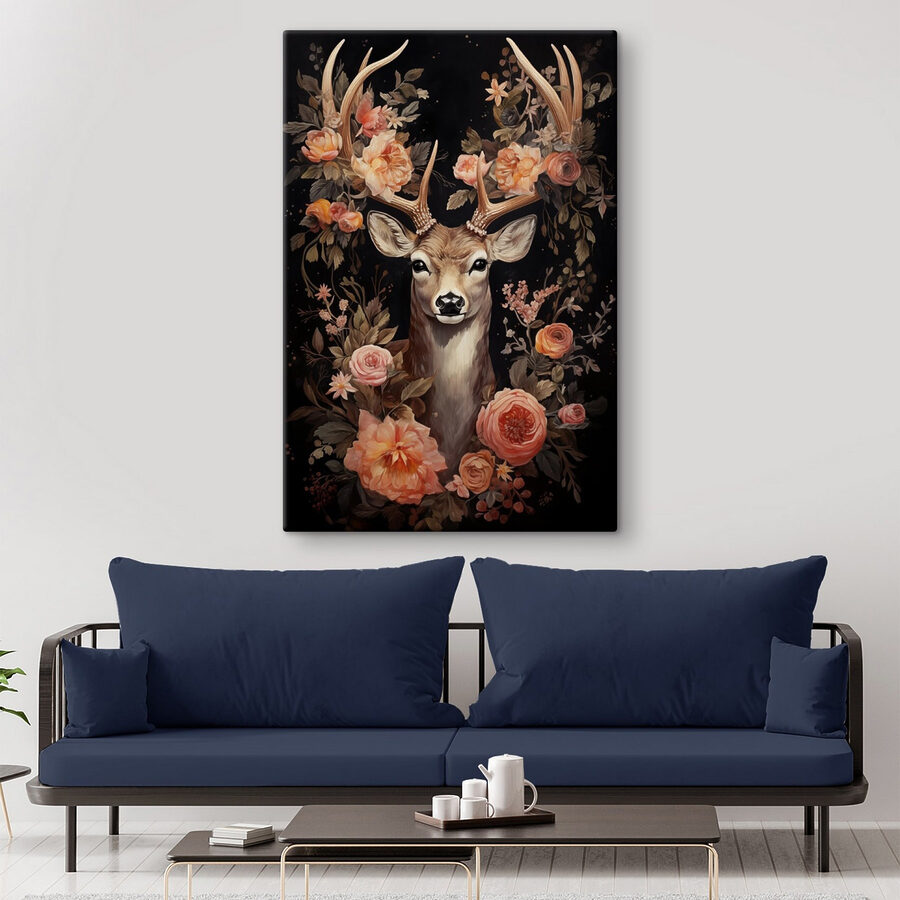 Painting of a deer surrounded by flowers Painting of a deer surrounded by flowers