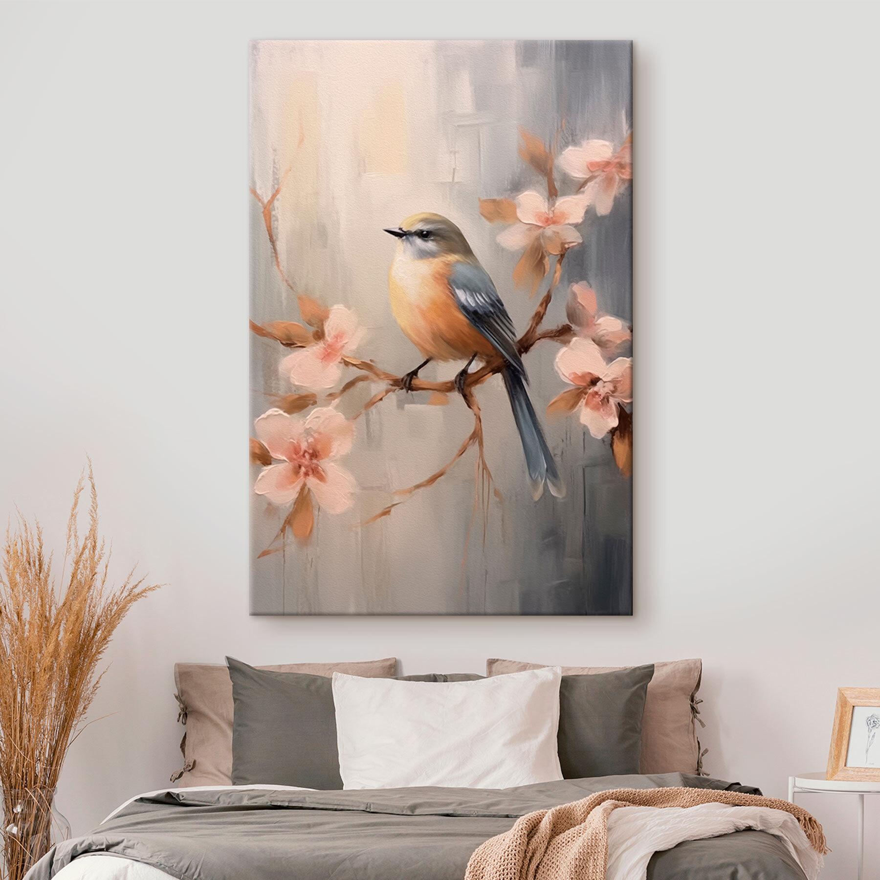 Bird on a branch with flowers