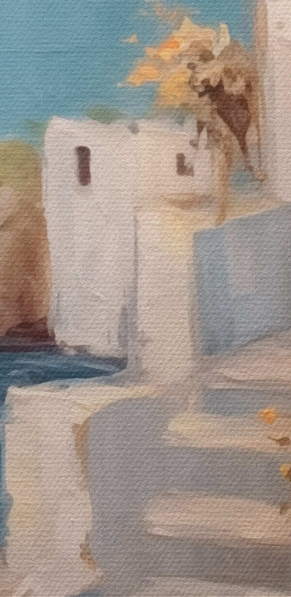 Painting of a house with flowers on the stairs Painting of a house with flowers on the stairs