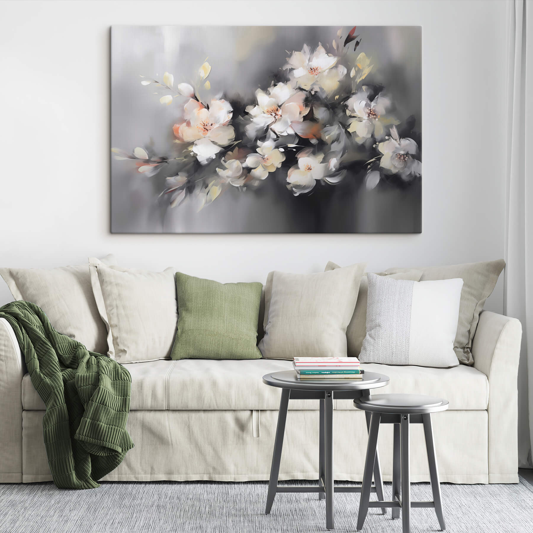Painting of flowers on a grey background Painting of flowers on a grey background