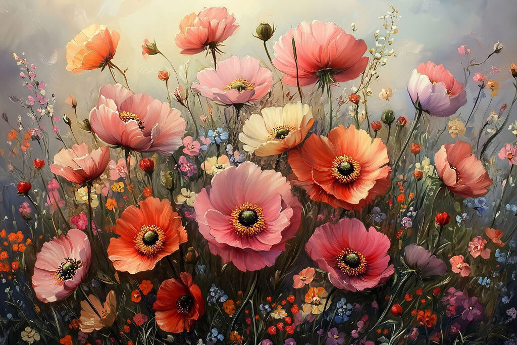 Painting of flowers in a field Painting of flowers in a field