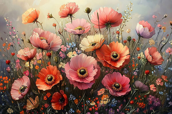 Painting of flowers in a field Painting of flowers in a field