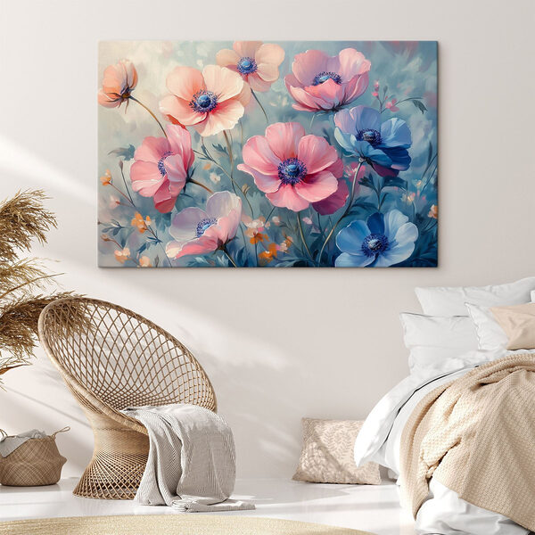 Painting of flowers on a blue background Painting of flowers on a blue background