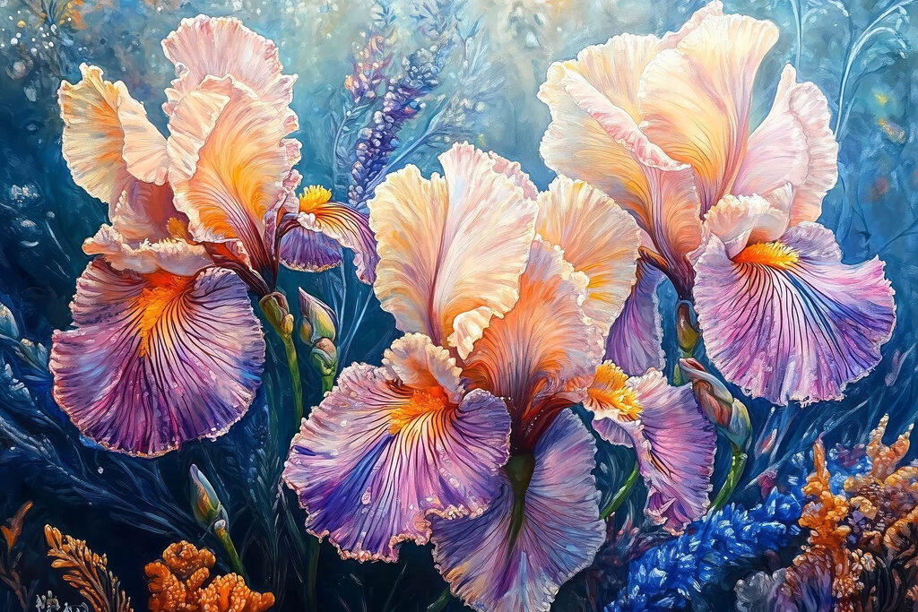 Painting of flowers with yellow and purple petals Painting of flowers with yellow and purple petals