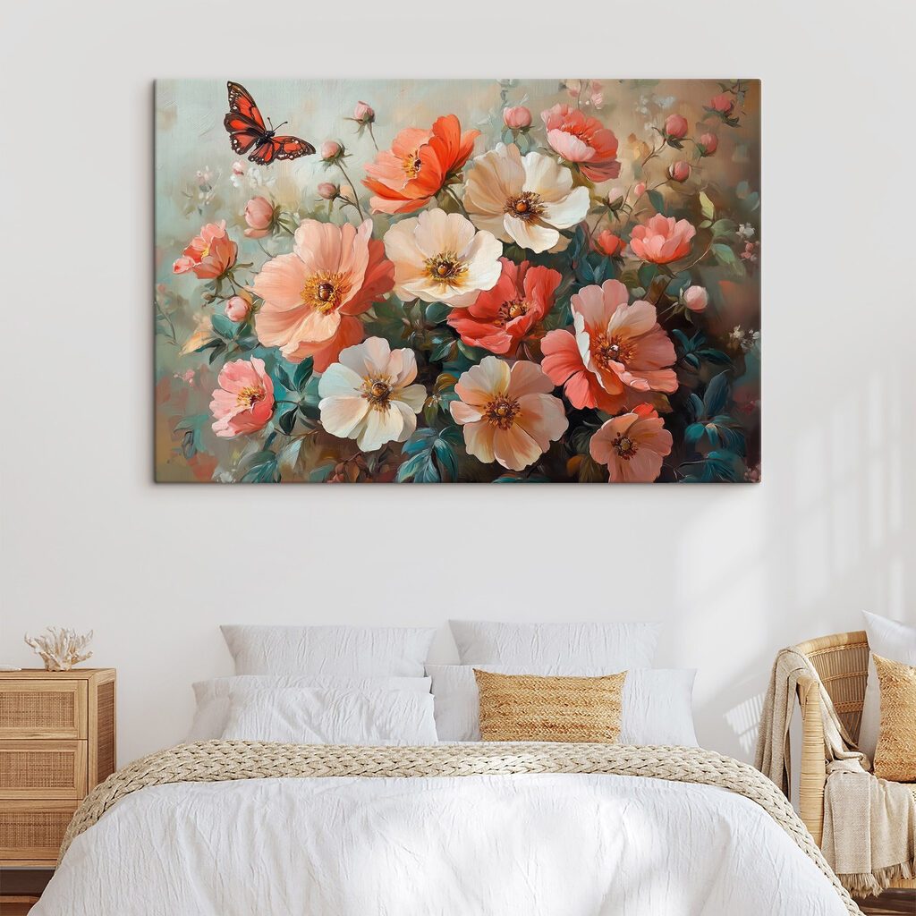 Butterfly flying over a bouquet of flowers
