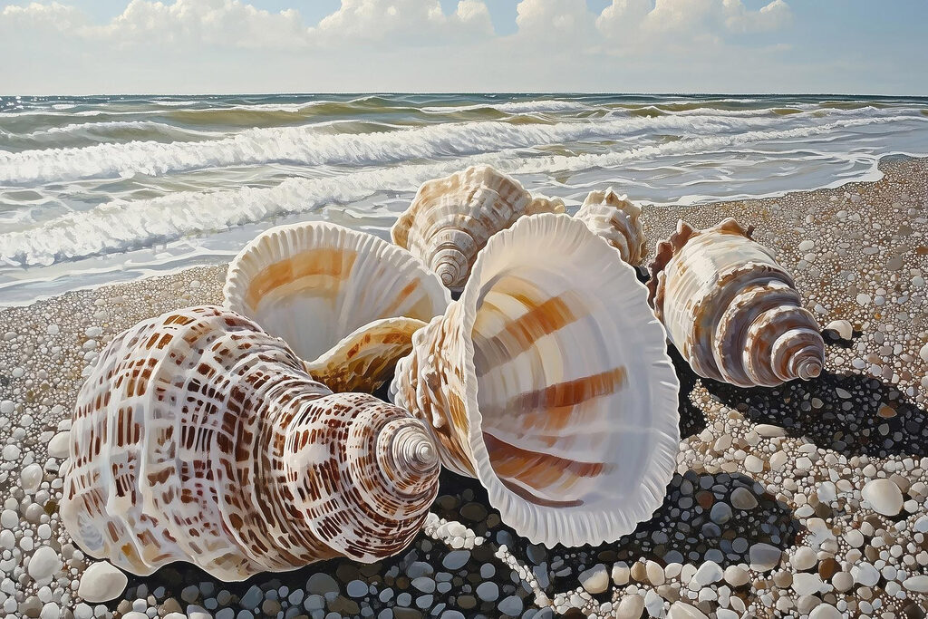 Seashells on a beach