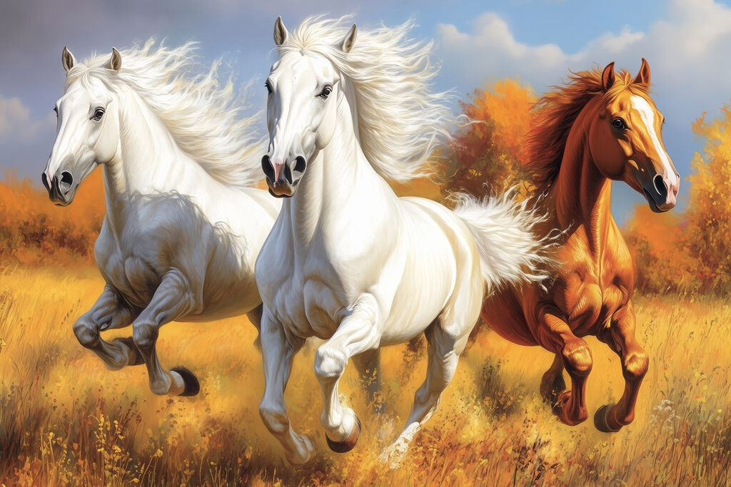 Group of horses running in a field