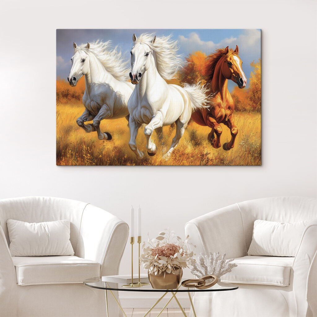 Group of horses running in a field