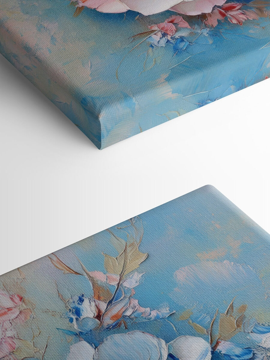 Painting of flowers on a blue surface Painting of flowers on a blue surface