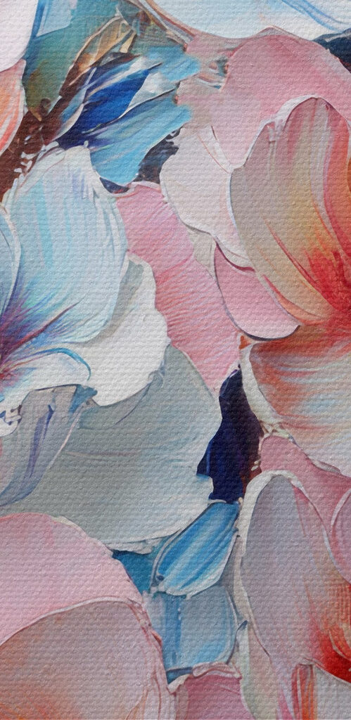 Painting of flowers on a blue surface