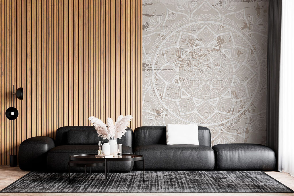 White mandala on a brown surface White mandala on a brown surface