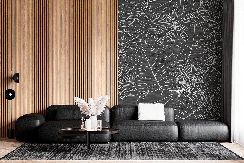 Pattern of leaves on a grey background