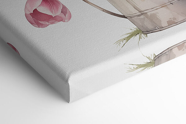 Painting of pink tulips in a metal bucket