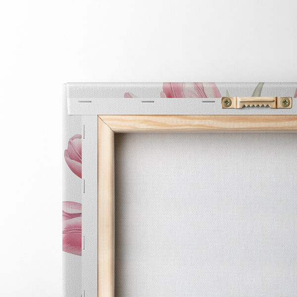 Painting of pink tulips in a metal bucket