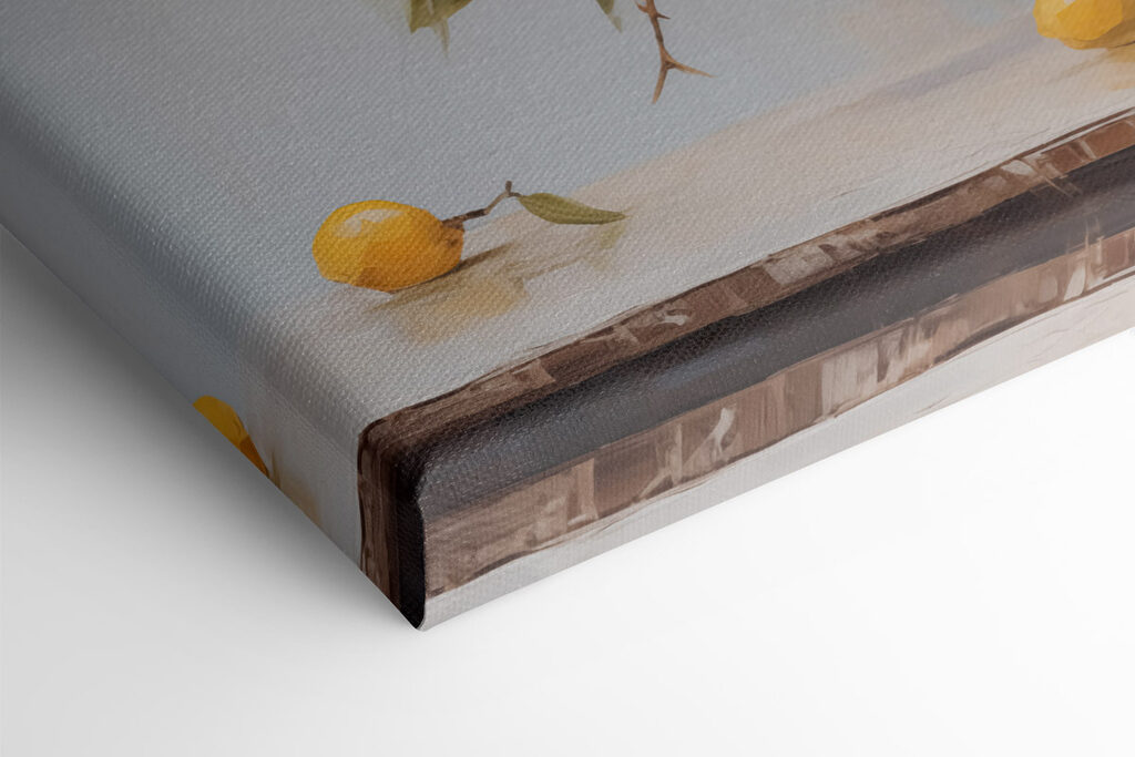 Painting of a vase with flowers and lemons