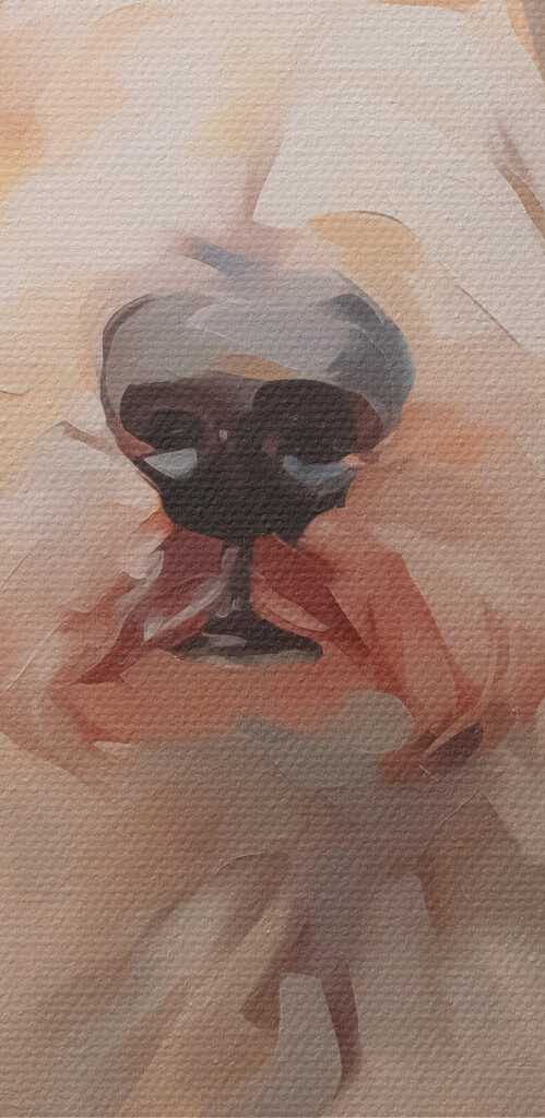 Dog wearing orange headphones