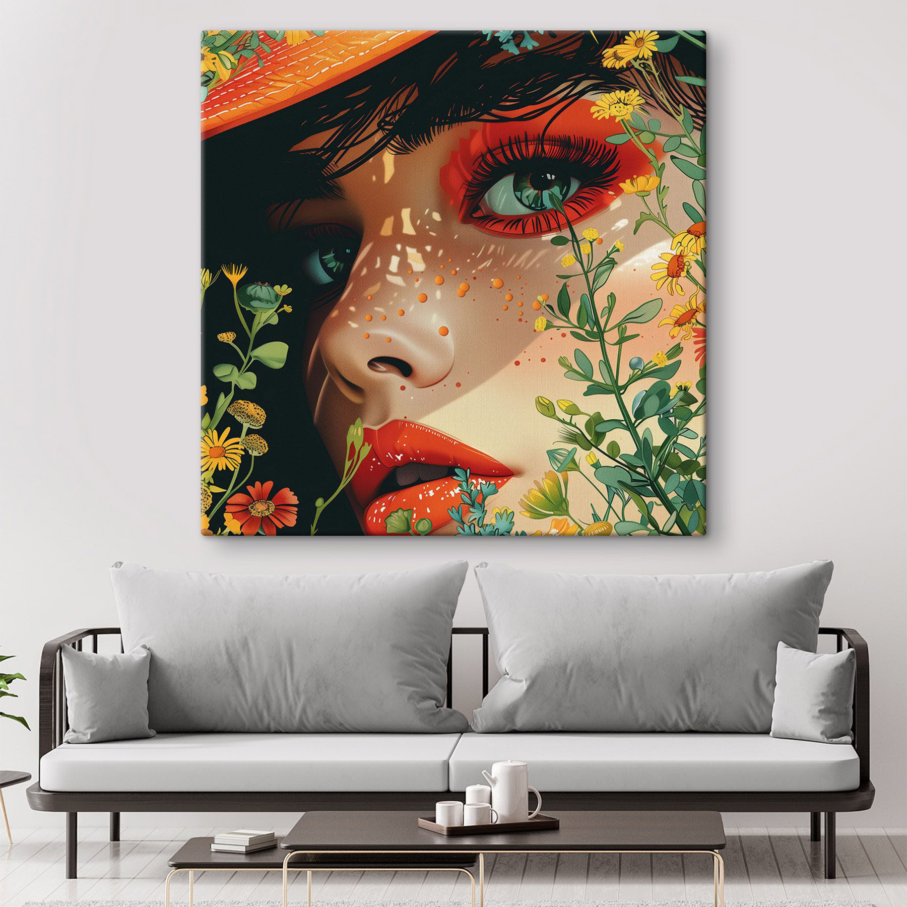 Woman with a hat and flowers