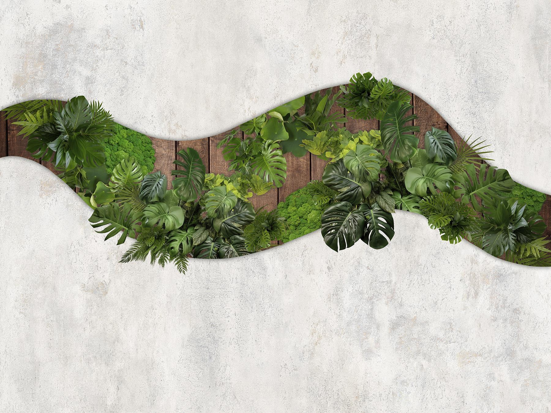 Green leaves on a wooden surface Green leaves on a wooden surface