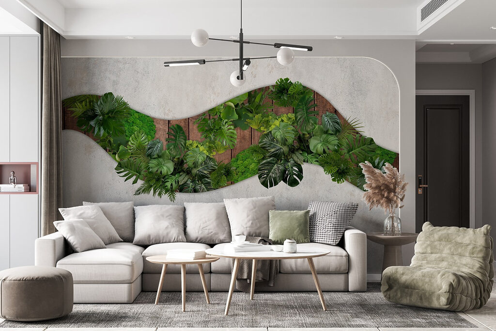 Green leaves on a wooden surface Green leaves on a wooden surface