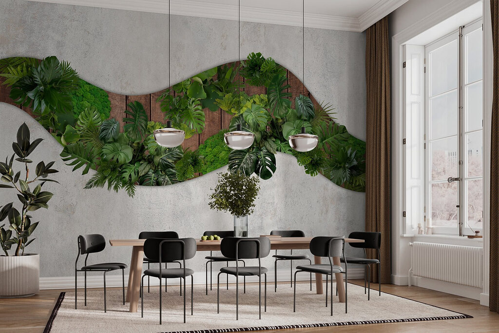 Green leaves on a wooden surface Green leaves on a wooden surface