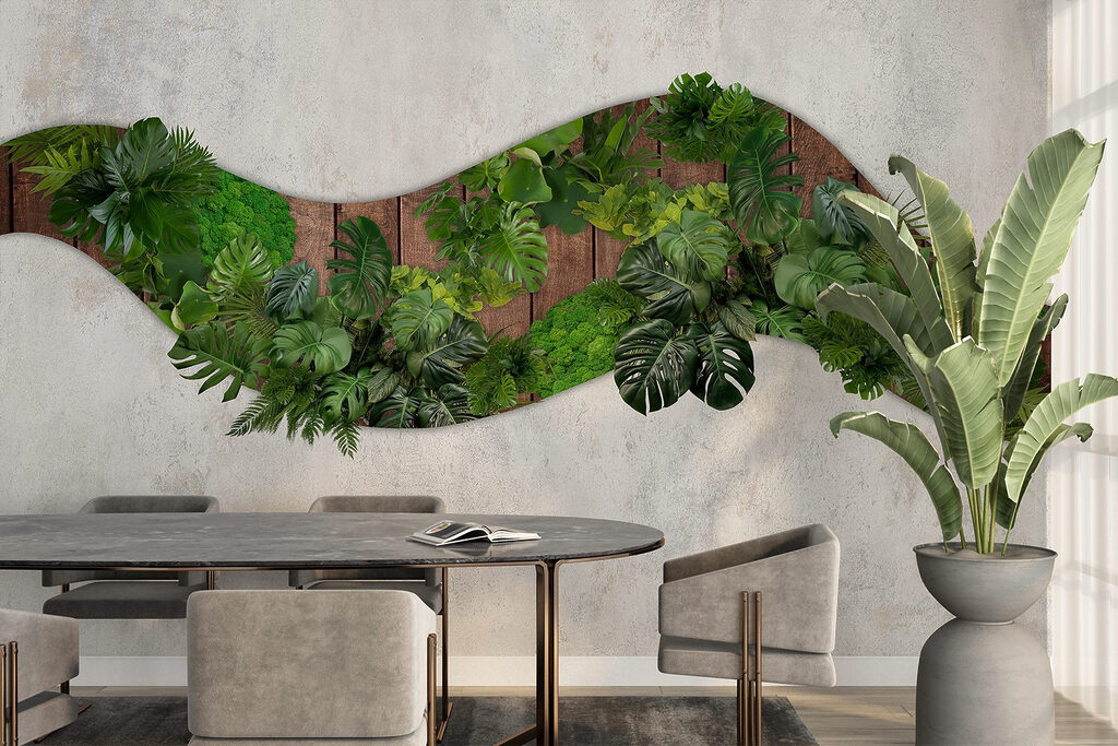 Green leaves on a wooden surface Green leaves on a wooden surface