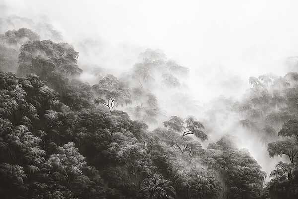 Foggy forest with trees Foggy forest with trees