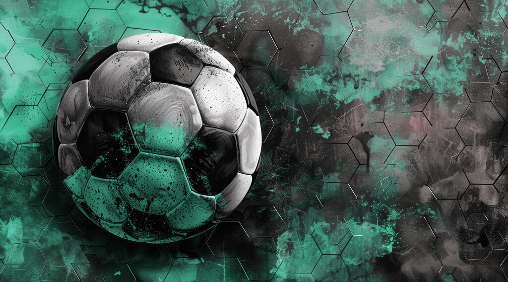 Football ball on a green and black background