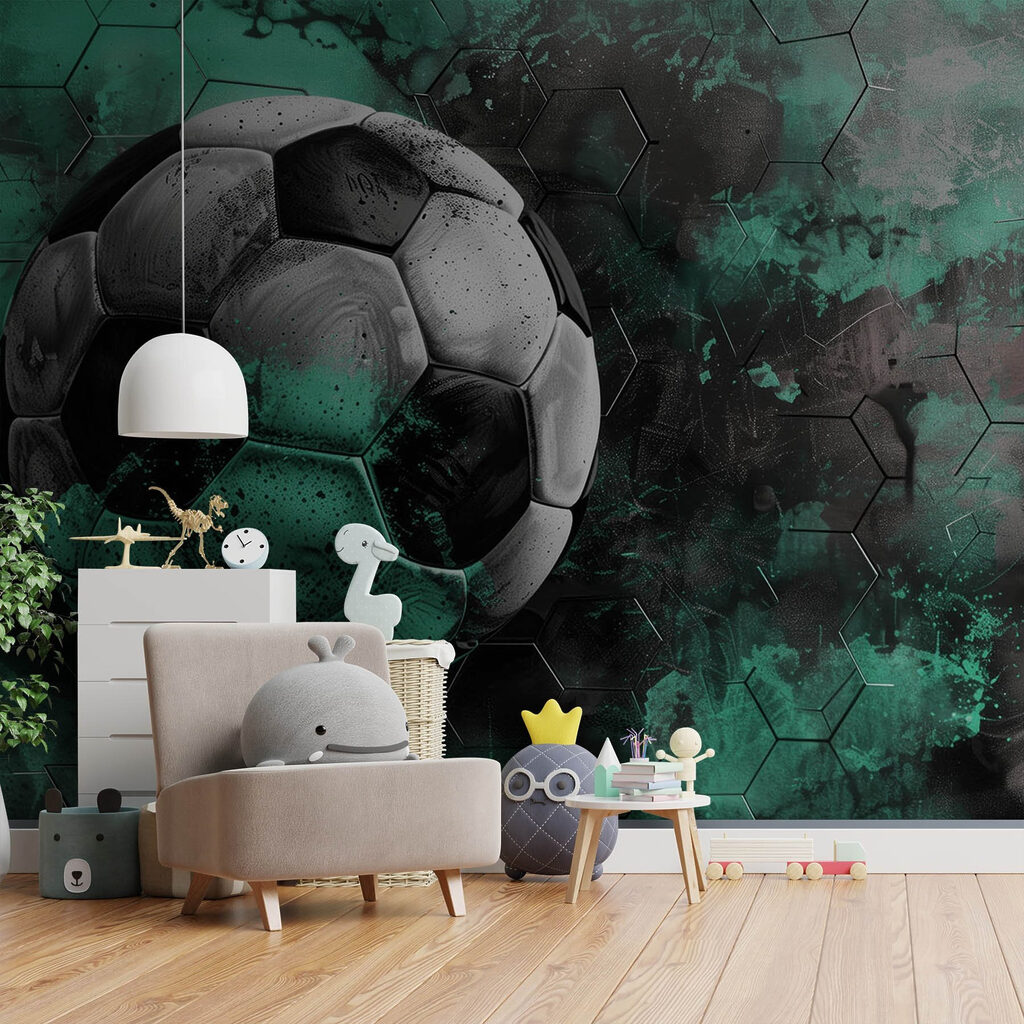 Football ball on a green and black background