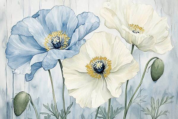 Painting of flowers on a blue background Painting of flowers on a blue background