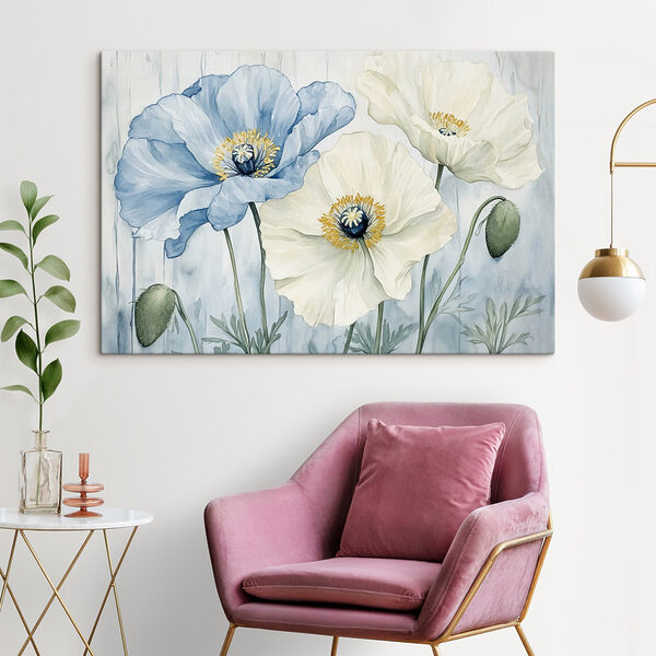 Painting of flowers on a blue background Painting of flowers on a blue background