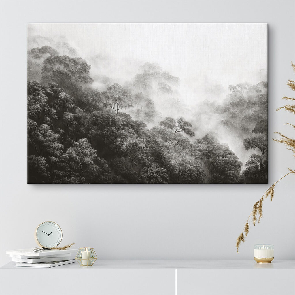 Foggy forest with trees Foggy forest with trees