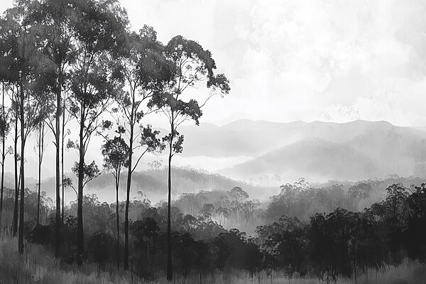 Forest with trees and mountains in the background Forest with trees and mountains in the background