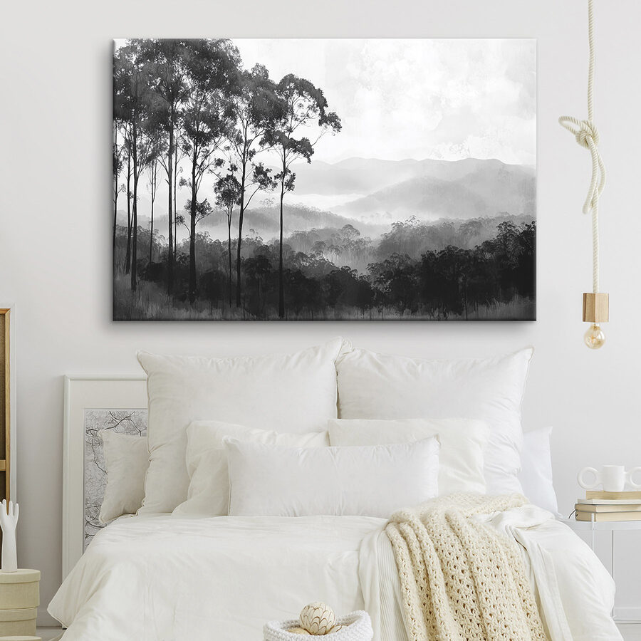 Forest with trees and mountains in the background Forest with trees and mountains in the background