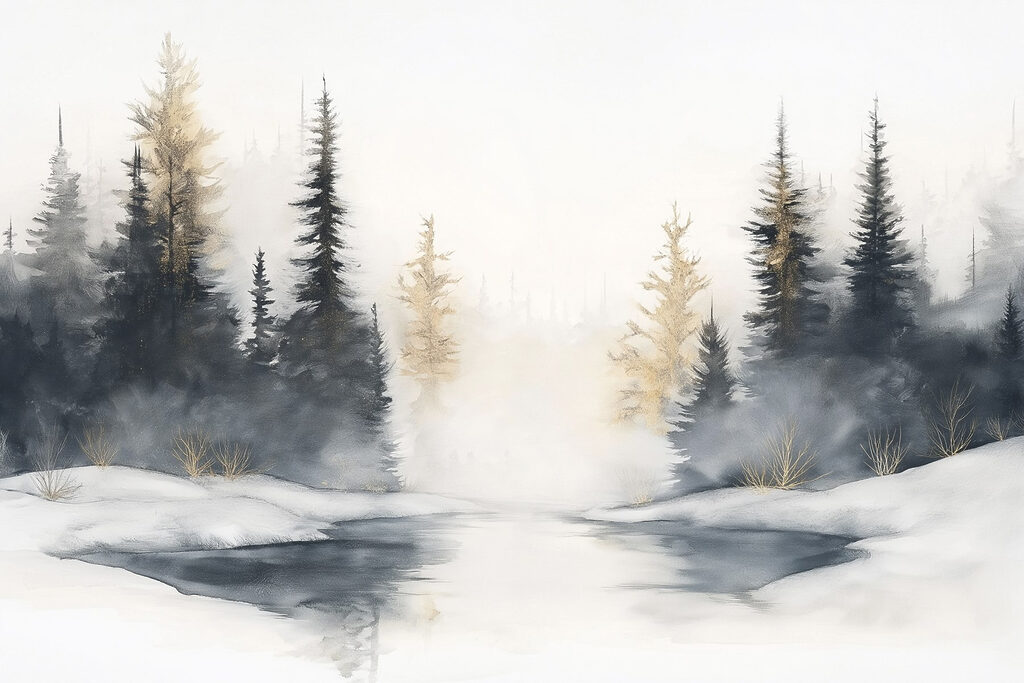 Watercolor painting of a snowy forest Watercolor painting of a snowy forest