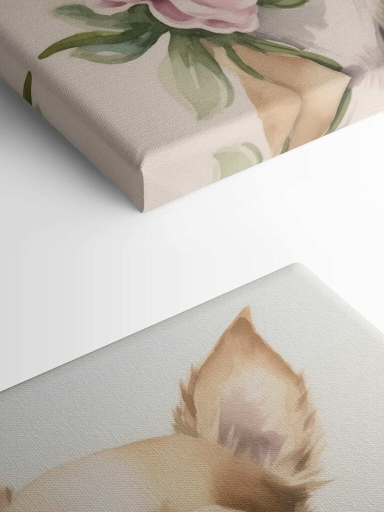 Painting of a dog holding a flower Painting of a dog holding a flower