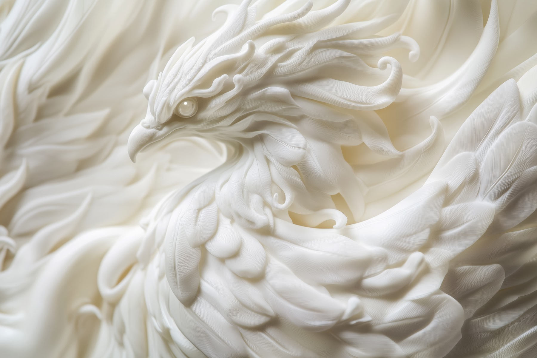 White bird statue with feathers